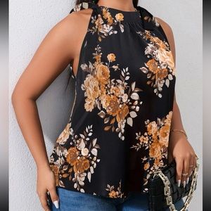 Plus Floral Print Knot Side Blouse